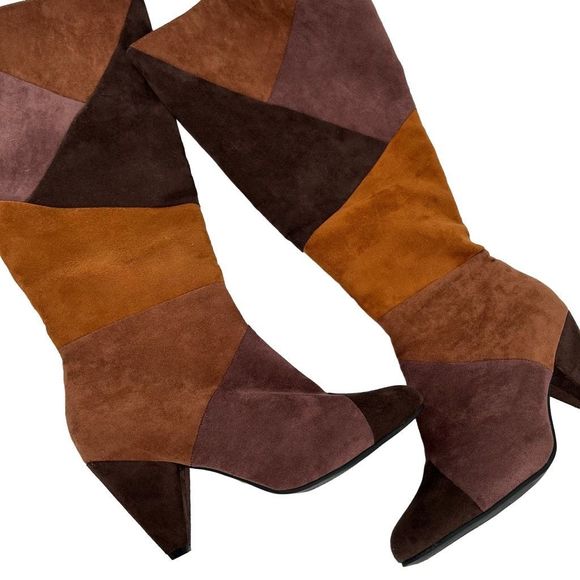 Cato Shoes - Suede Colorblock Pattern Boots Size 9 Wide Calf Knee High Heeled Cato Comfort Es